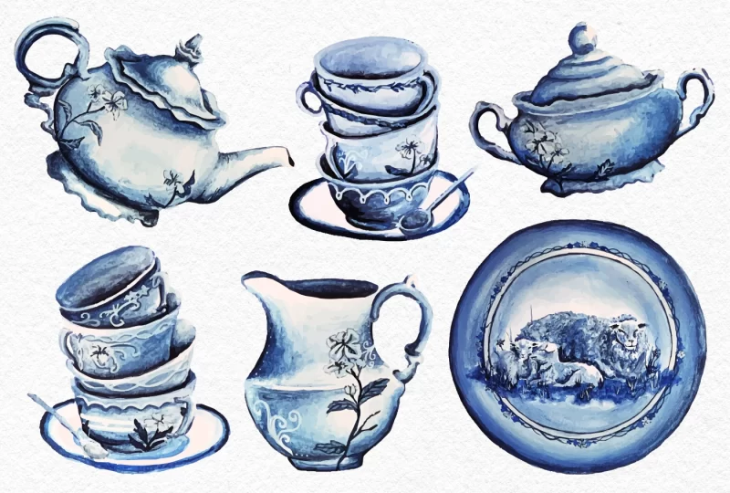 Toile Pottery Painted Set