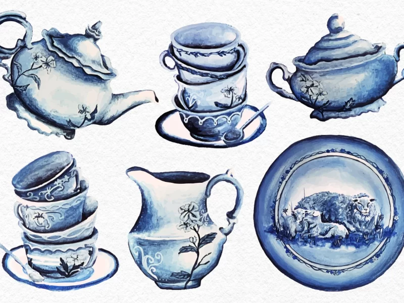 Toile Pottery Painted Set